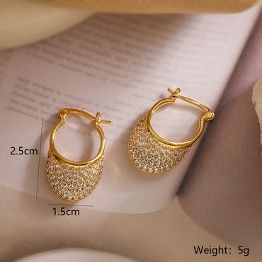 1 Pair Simple Style Geometric Inlay Copper Zircon 18K Gold Plated Hoop Earrings