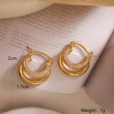1 Pair Simple Style Geometric Inlay Copper Zircon 18K Gold Plated Hoop Earrings