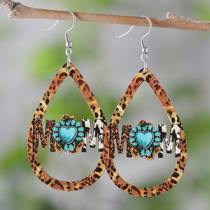 1 Pair Retro Water Droplets Wood Drop Earrings