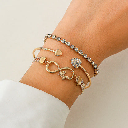 Elegant Simple Style Letter Infinity Heart Shape Alloy Iron Inlay Rhinestones Women's Bracelets