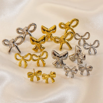 304 Stainless Steel Gold Plated Silver Plated Casual Sweet Plating Bow Knot Earrings Necklace