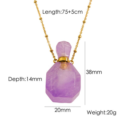 IG Style Simple Style British Style Perfume Bottle Stainless Steel Natural Stone 14K Gold Plated Women's Pendant Necklace