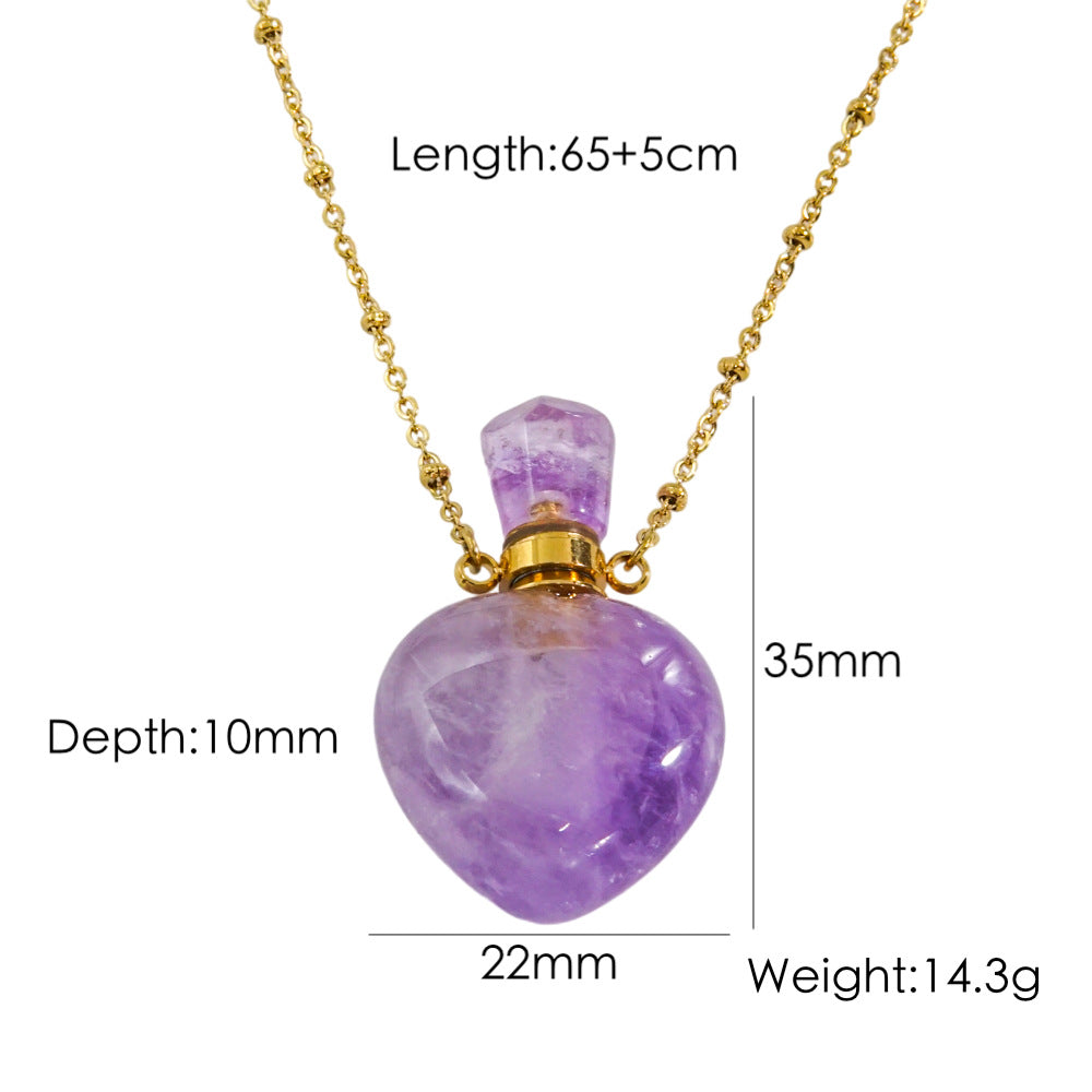 IG Style Simple Style British Style Perfume Bottle Stainless Steel Natural Stone 14K Gold Plated Pendant Necklace In Bulk