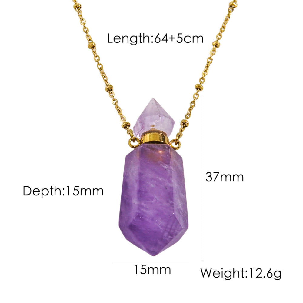 IG Style Simple Style British Style Perfume Bottle Stainless Steel Natural Stone 14K Gold Plated Pendant Necklace In Bulk