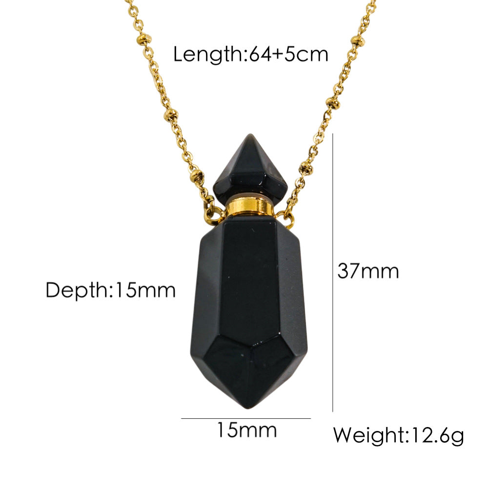 IG Style Simple Style British Style Perfume Bottle Stainless Steel Natural Stone 14K Gold Plated Pendant Necklace In Bulk