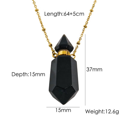 IG Style Simple Style British Style Perfume Bottle Stainless Steel Natural Stone 14K Gold Plated Pendant Necklace In Bulk