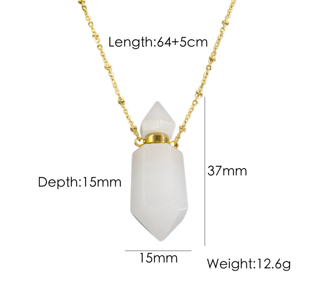 IG Style Simple Style British Style Perfume Bottle Stainless Steel Natural Stone 14K Gold Plated Pendant Necklace In Bulk