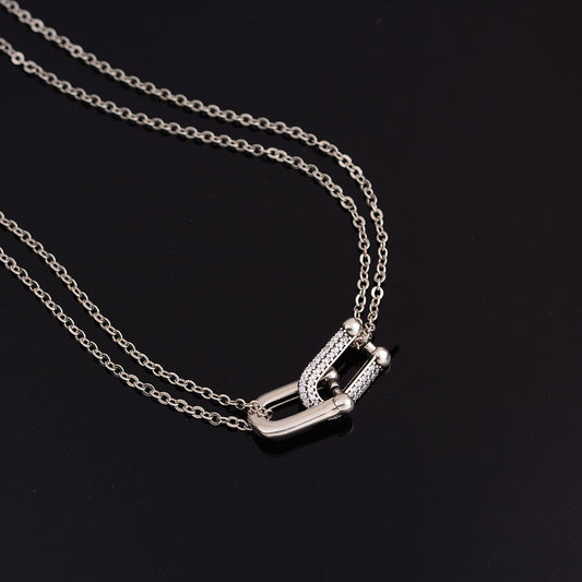 Copper Retro Simple Style U Shape Inlay Zircon Necklace