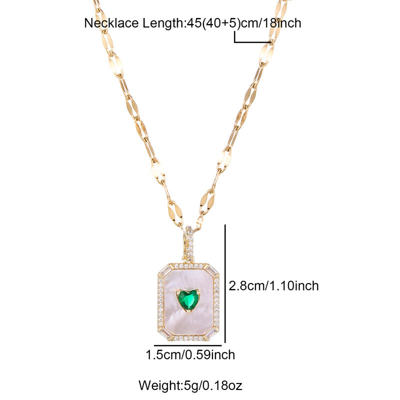 Stainless Steel Titanium Steel Elegant Simple Style Heart Shape Rectangle Plating Inlay Natural Stone Shell Zircon Pendant Necklace