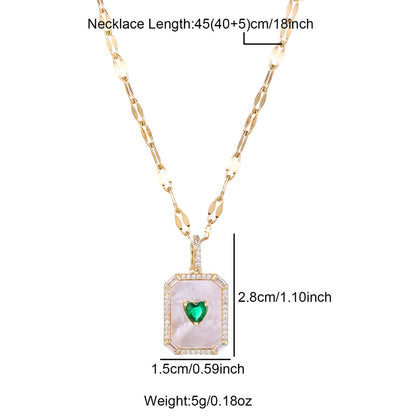 Stainless Steel Titanium Steel Elegant Simple Style Heart Shape Rectangle Plating Inlay Natural Stone Shell Zircon Pendant Necklace