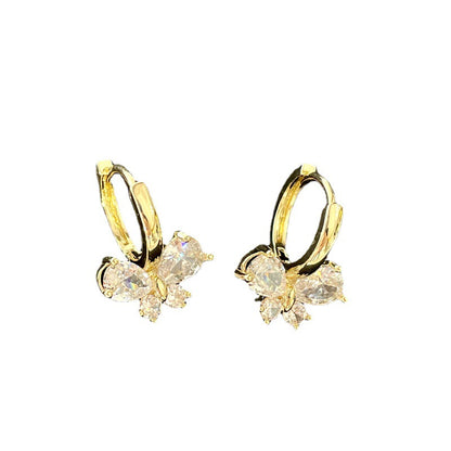 1 Pair Sweet Simple Style Butterfly Inlay Copper Zircon Gold Plated Earrings