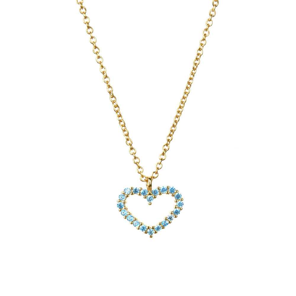 Sterling Silver Elegant Simple Style Heart Shape Zircon Pendant Necklace