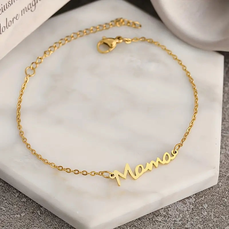 Stainless Steel 18K Gold Plated Silver Plated MAMA Letter Bracelets