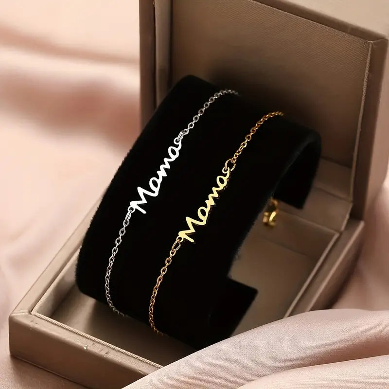 Stainless Steel 18K Gold Plated Silver Plated MAMA Letter Bracelets