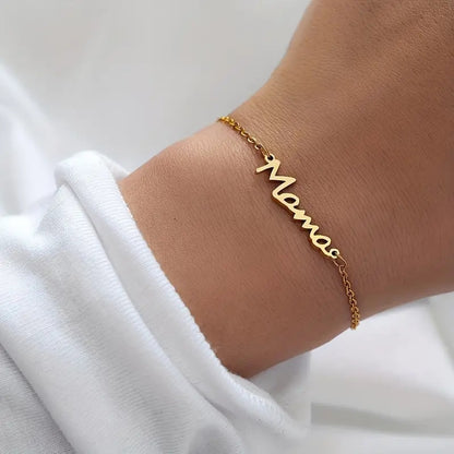 Stainless Steel 18K Gold Plated Silver Plated MAMA Letter Bracelets