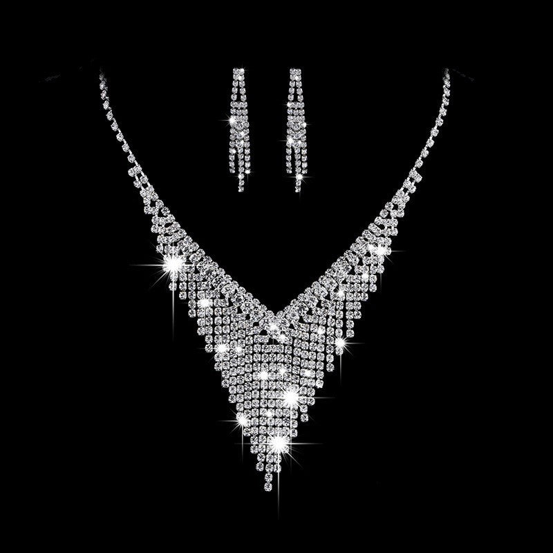 Luxurious Bridal Geometric Rhinestone Tassel Women's Jewelry Set