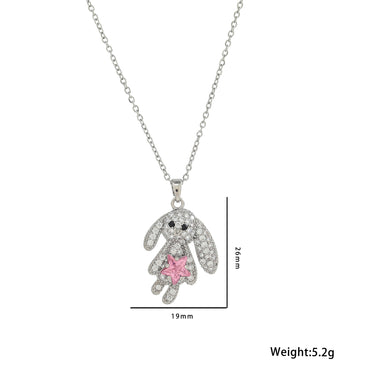 Stainless Steel 18K Gold Plated Cute Rabbit Inlay Zircon Pendant Necklace