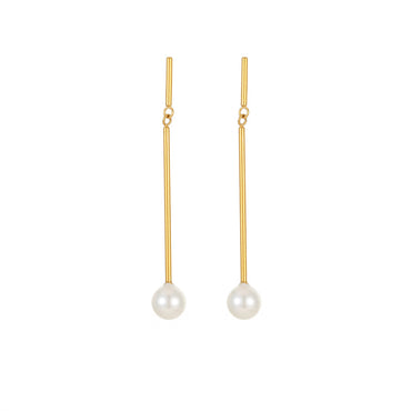 1 Pair Elegant Cute Luxurious Round Inlay Stainless Steel Titanium Steel Artificial Pearls 18K Gold Plated Drop Earrings