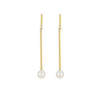 1 Pair Elegant Cute Luxurious Round Inlay Stainless Steel Titanium Steel Artificial Pearls 18K Gold Plated Drop Earrings