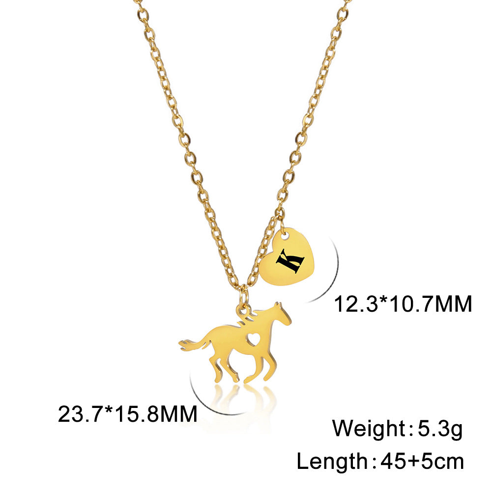 Stainless Steel Titanium Steel Casual Heart Shape Horse Plating Pendant Necklace