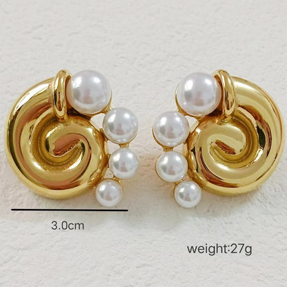 1 Pair Retro Conch Stainless Steel 18K Gold Plated Ear Studs