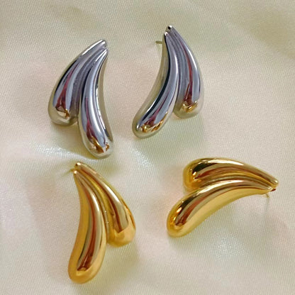 1 Piece Vintage Style Petal Plating Stainless Steel 18K Gold Plated Ear Studs