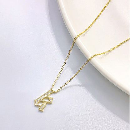 Sterling Silver Gold Plated Classic Style Letter Inlay Zircon Pendant Necklace