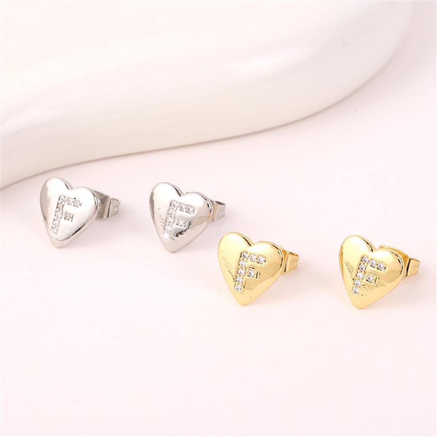 1 Pair Simple Style Letter Heart Shape Inlay Copper Rhinestones 18K Gold Plated White Gold Plated Ear Studs