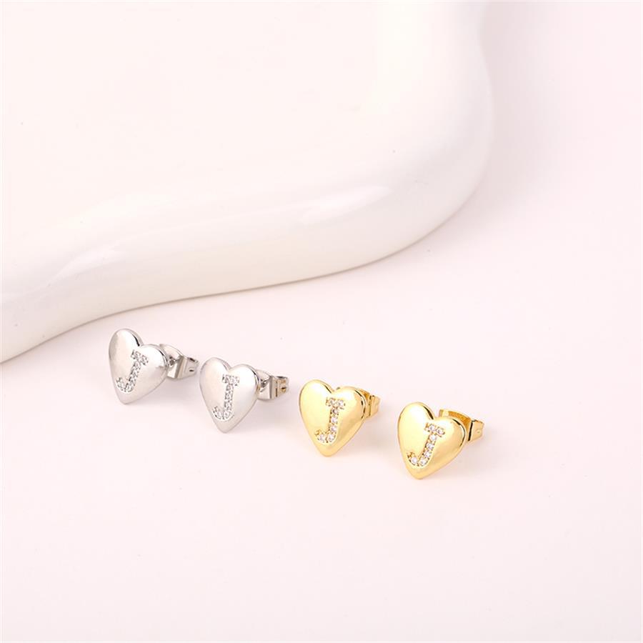 1 Pair Simple Style Letter Heart Shape Inlay Copper Rhinestones 18K Gold Plated White Gold Plated Ear Studs