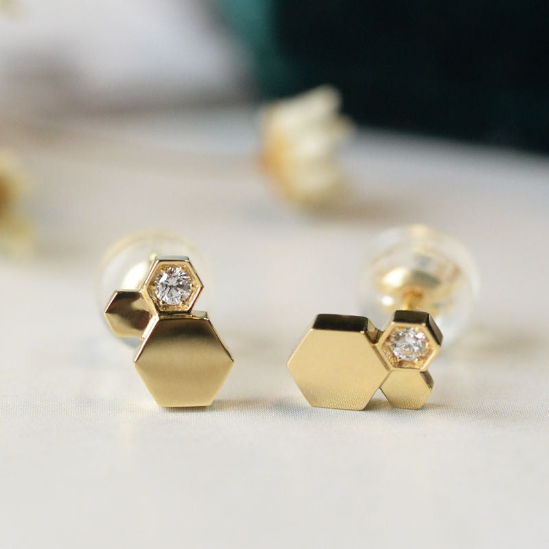 1 Pair Simple Style Honeycomb Plating Inlay Copper Zircon Ear Studs