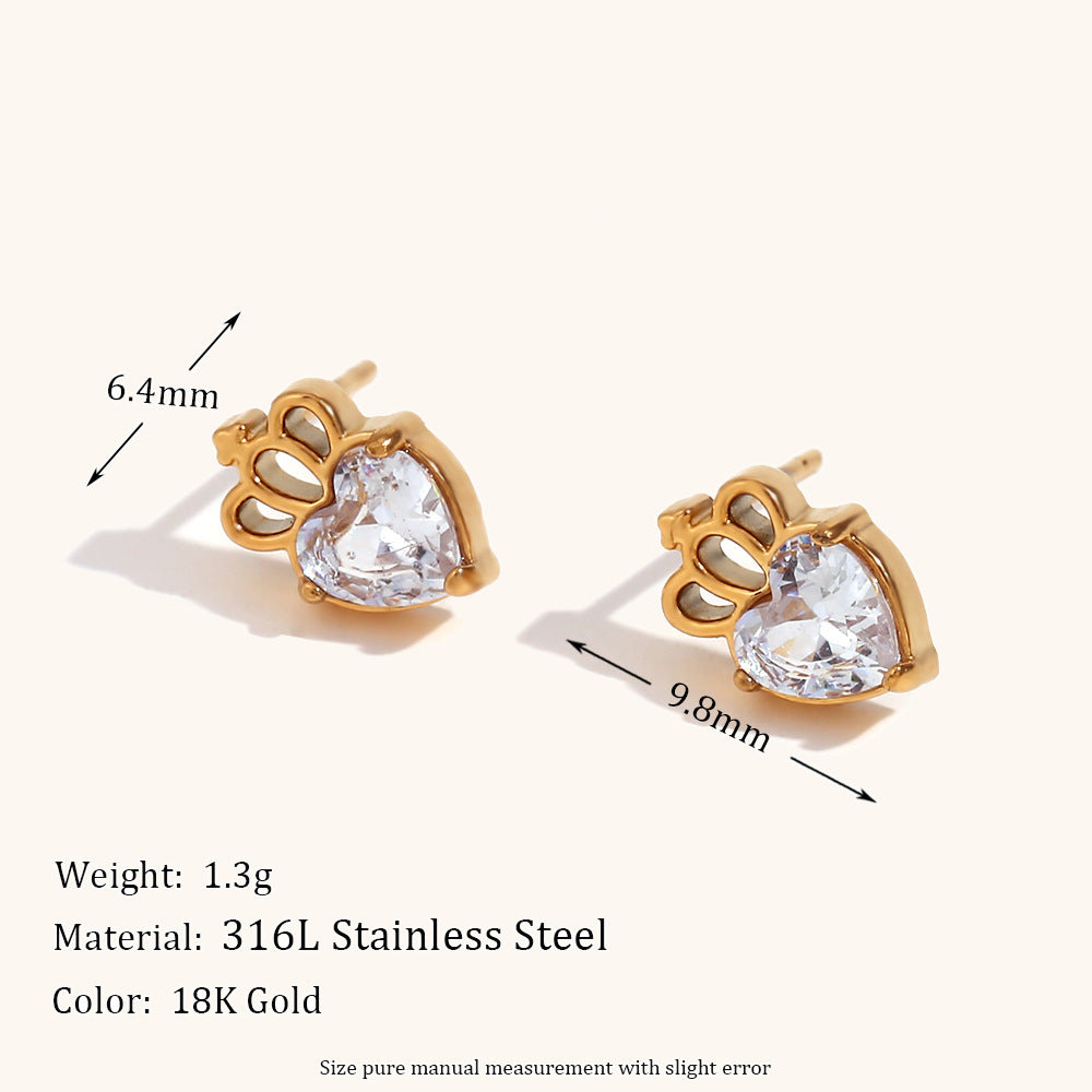 Simple Style Crown Flower Stainless Steel Inlay Zircon Ear Studs 1 Pair