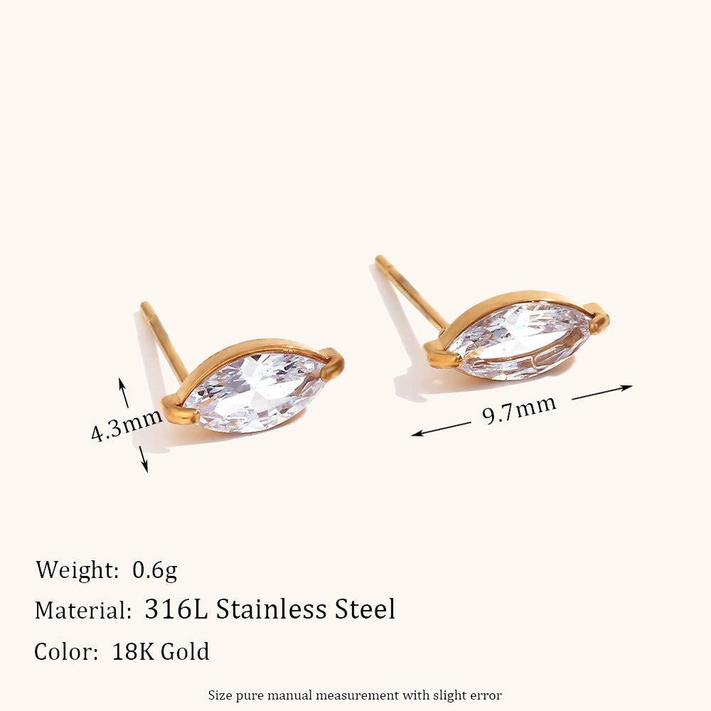 Simple Style Crown Flower Stainless Steel Inlay Zircon Ear Studs 1 Pair