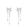 1 Pair Elegant Sweet Water Droplets Bow Knot Tassel Copper Zircon Drop Earrings