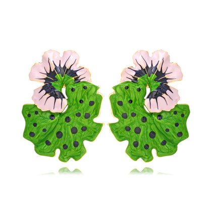 1 Pair Casual Leaf Flower Enamel Zinc Alloy Ear Studs