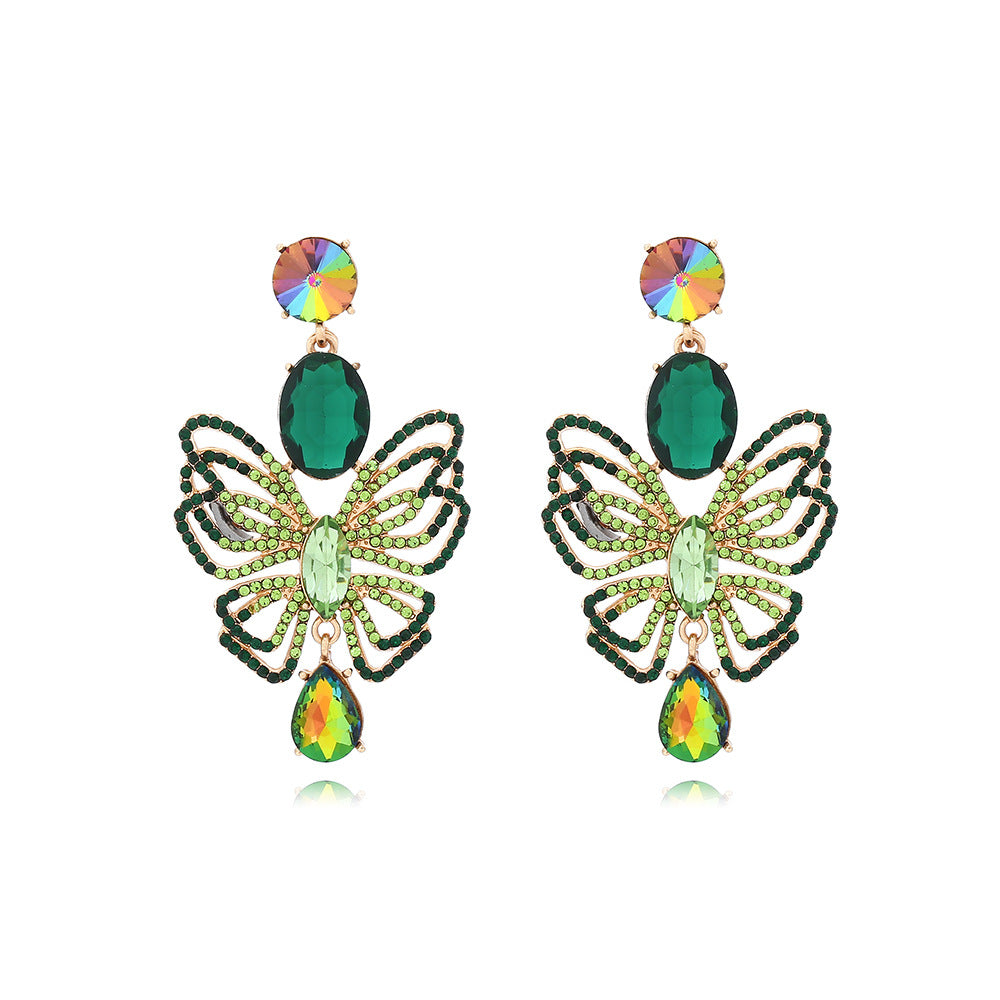 1 Pair IG Style Shiny Round Water Droplets Butterfly Hollow Out Inlay Zinc Alloy Rhinestones Drop Earrings