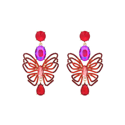 1 Pair IG Style Shiny Round Water Droplets Butterfly Hollow Out Inlay Zinc Alloy Rhinestones Drop Earrings