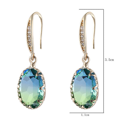 1 Pair Lady Oval Inlay Copper Zircon Drop Earrings