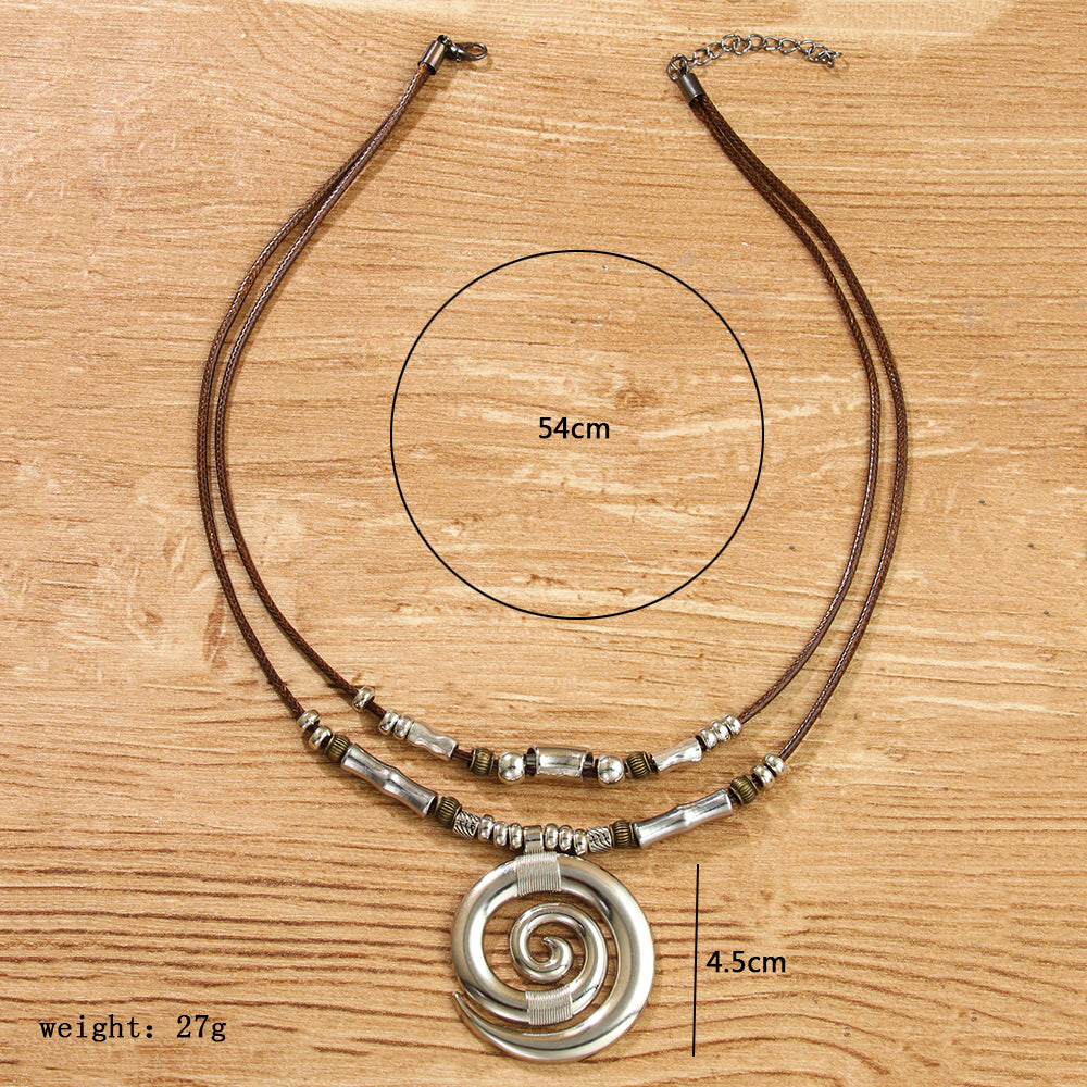 Vintage Style Ethnic Style Swirl Pattern Alloy Wax Line Unisex Pendant Necklace