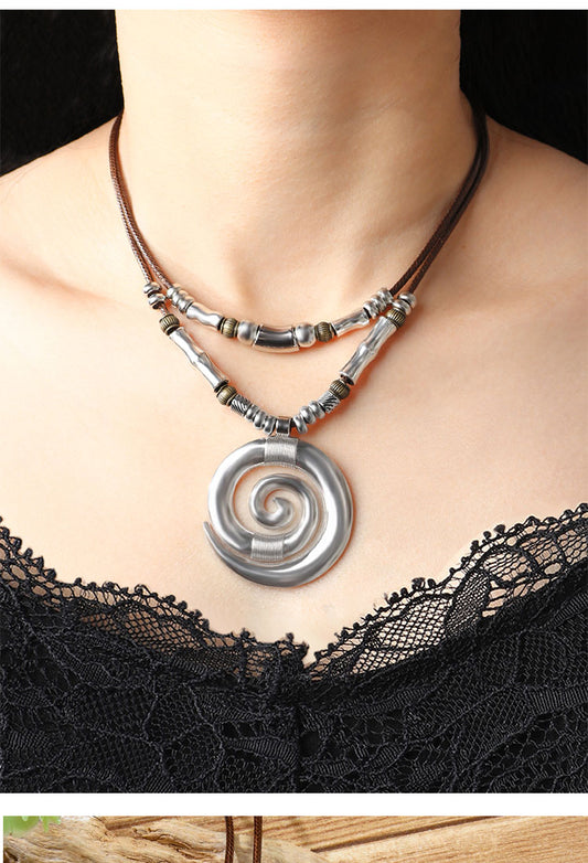 Vintage Style Ethnic Style Swirl Pattern Alloy Wax Line Unisex Pendant Necklace