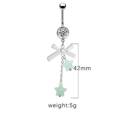 1 Piece Belly Rings Simple Style Star Heart Shape Bow Knot Stainless Steel Arylic Resin Glass White Gold Plated Belly Ring