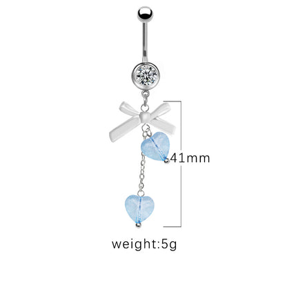 1 Piece Belly Rings Simple Style Star Heart Shape Bow Knot Stainless Steel Arylic Resin Glass White Gold Plated Belly Ring