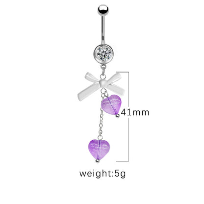 1 Piece Belly Rings Simple Style Star Heart Shape Bow Knot Stainless Steel Arylic Resin Glass White Gold Plated Belly Ring