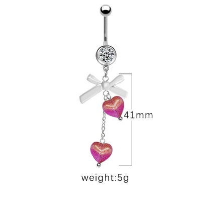 1 Piece Belly Rings Simple Style Star Heart Shape Bow Knot Stainless Steel Arylic Resin Glass White Gold Plated Belly Ring