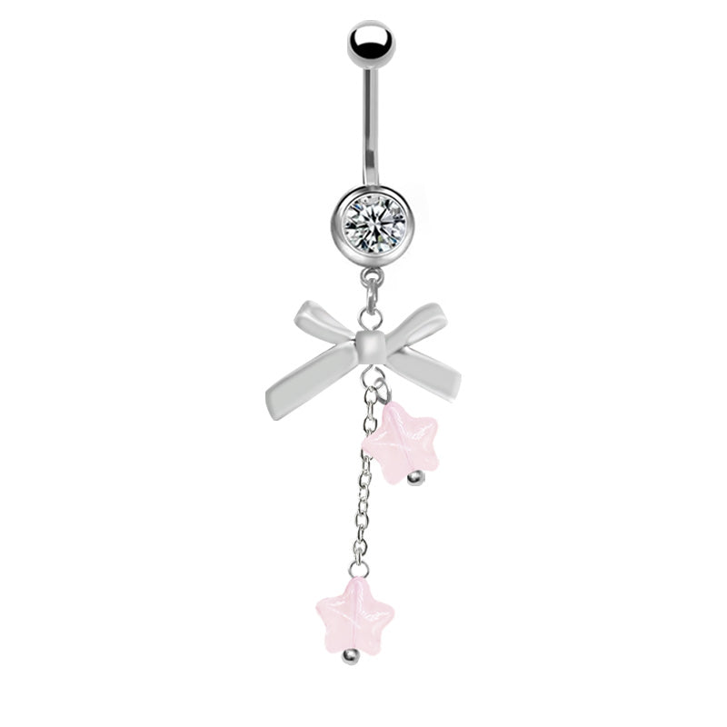 1 Piece Belly Rings Simple Style Star Heart Shape Bow Knot Stainless Steel Arylic Resin Glass White Gold Plated Belly Ring