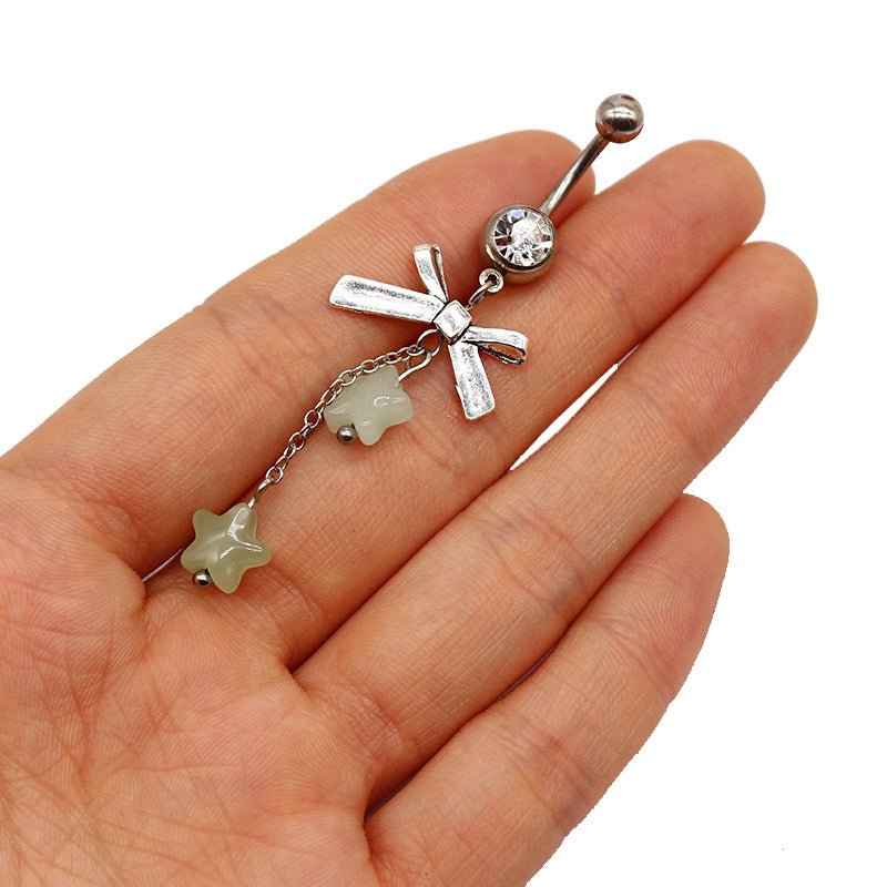 1 Piece Belly Rings Simple Style Star Heart Shape Bow Knot Stainless Steel Arylic Resin Glass White Gold Plated Belly Ring