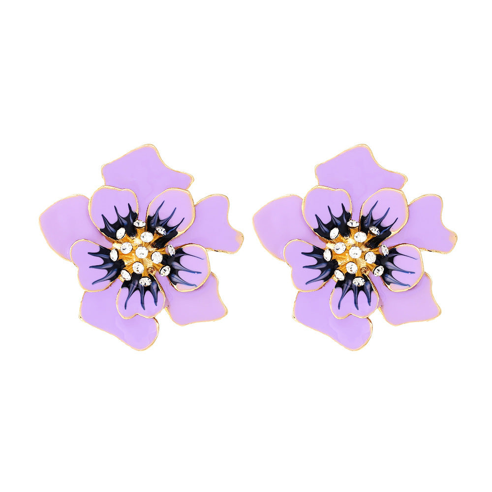 1 Pair Pastoral Flower Enamel Alloy Ear Studs