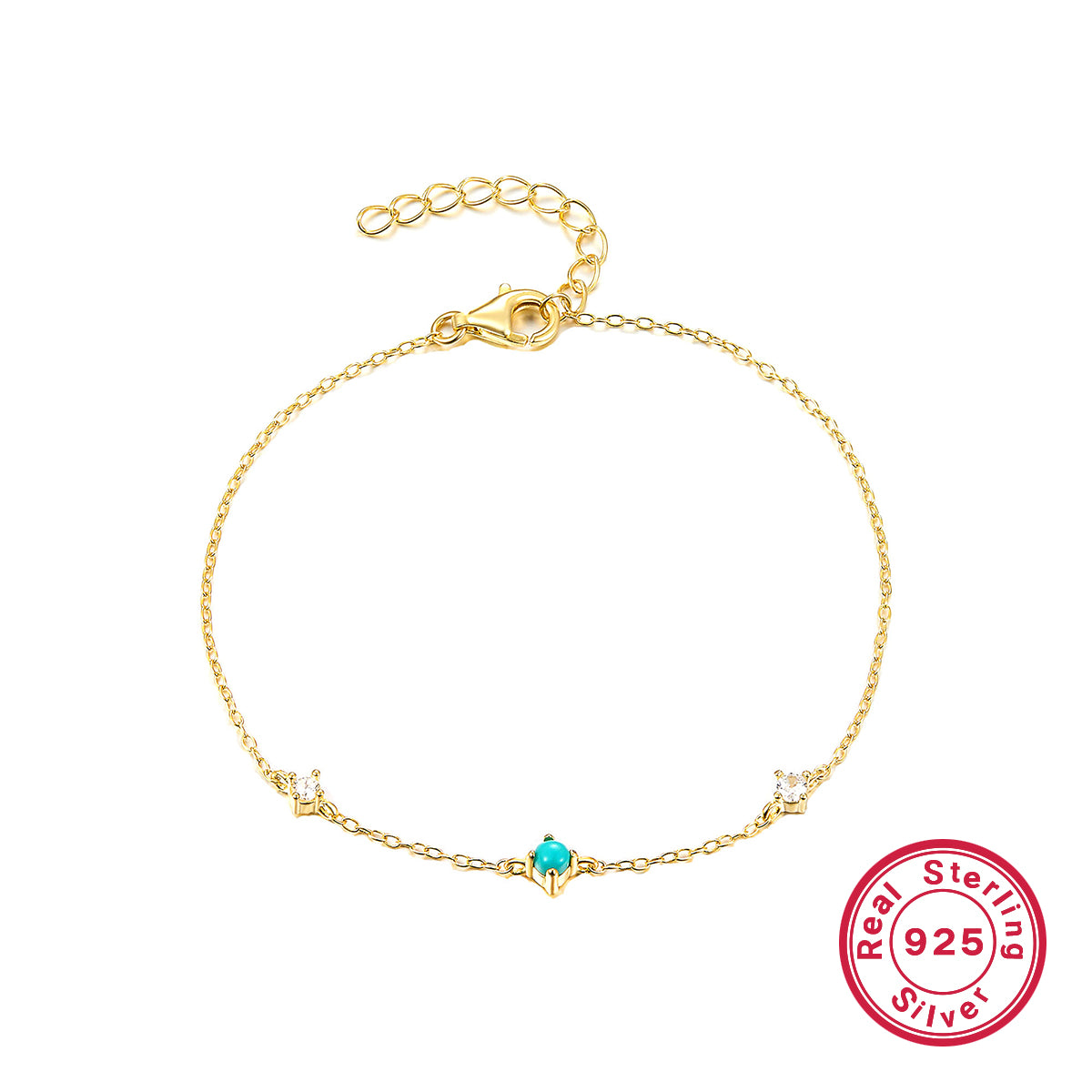 Sterling Silver 18K Gold Plated IG Style Paper Clip Round Inlay Turquoise Zircon Bracelets