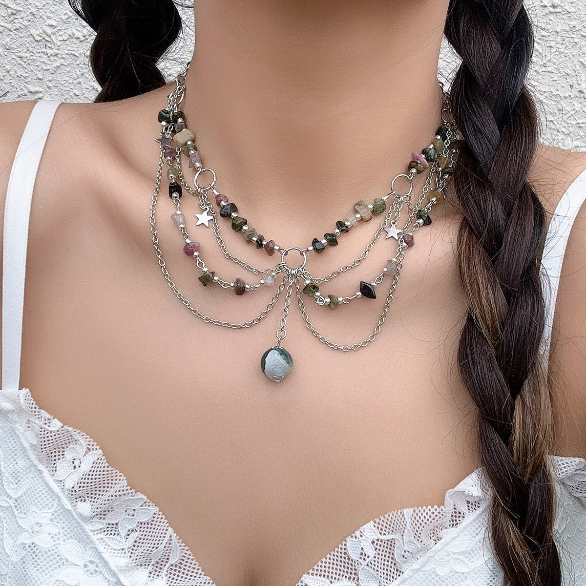 Casual Vintage Style Irregular Round Star Alloy Turquoise Iron Tassel Chain Women's Choker