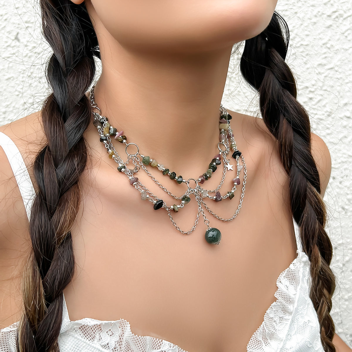 Casual Vintage Style Irregular Round Star Alloy Turquoise Iron Tassel Chain Women's Choker