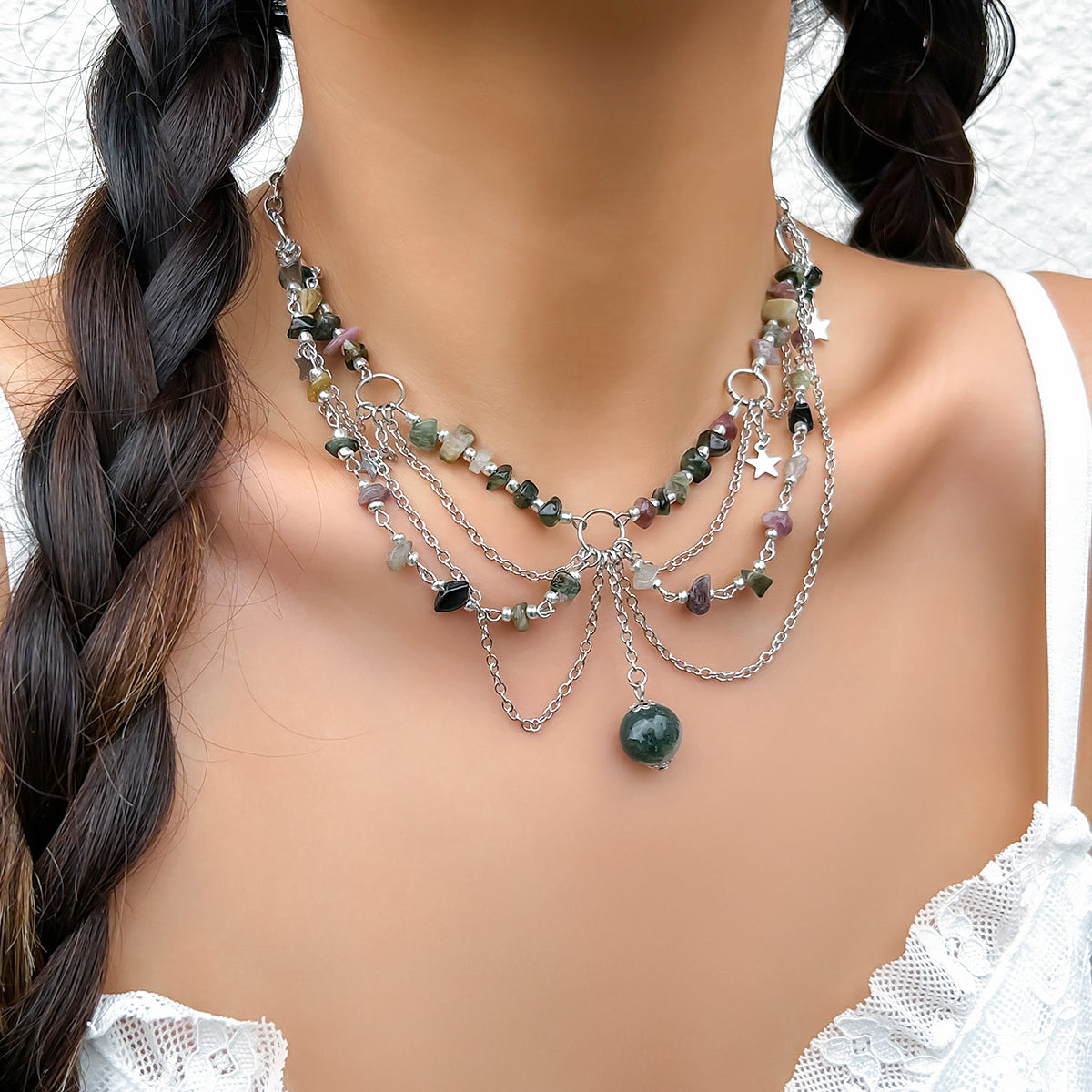 Casual Vintage Style Irregular Round Star Alloy Turquoise Iron Tassel Chain Women's Choker